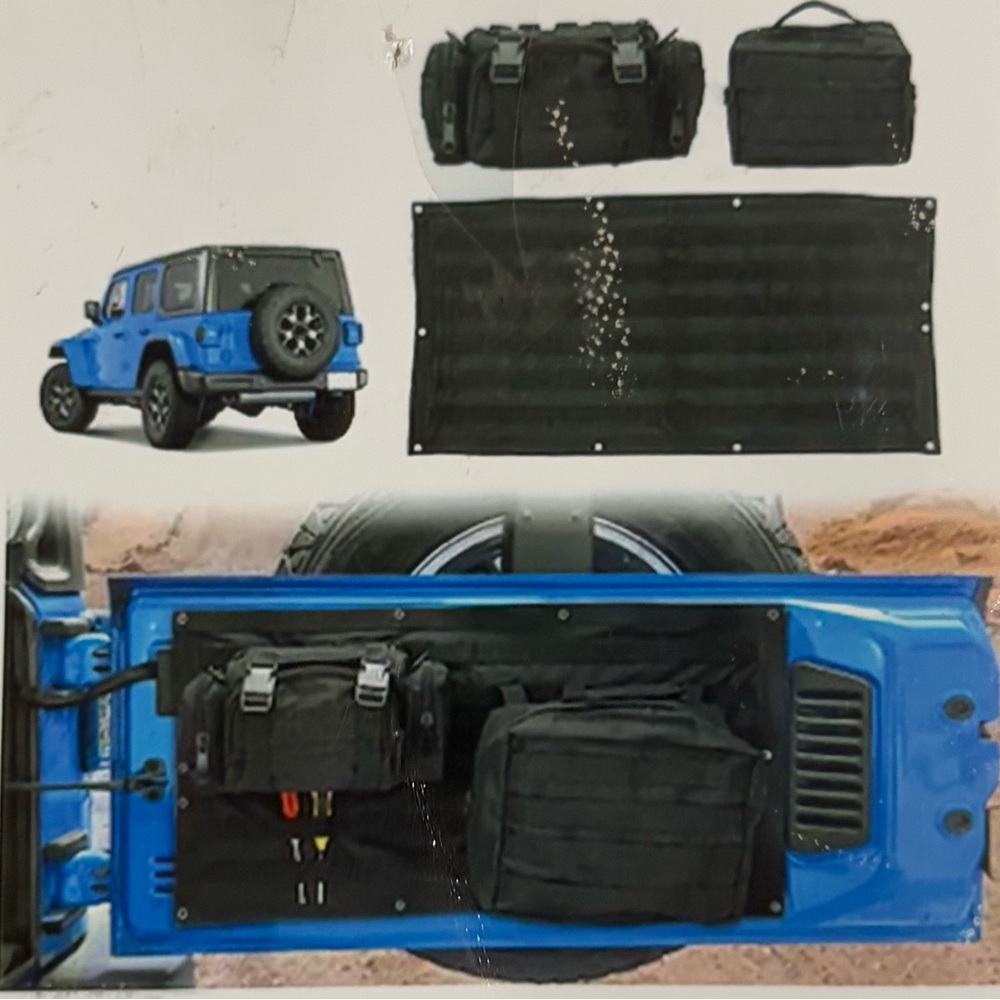 3pc set of Black Vehicle Storage Organizers 2 bags and a hanger for the tailgate